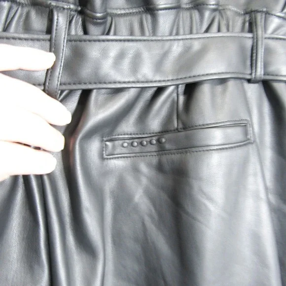 Blank NYC Faux Leather Paper Bag Waist Trousers Women's Size 31 Black Pants - Picture 10 of 13